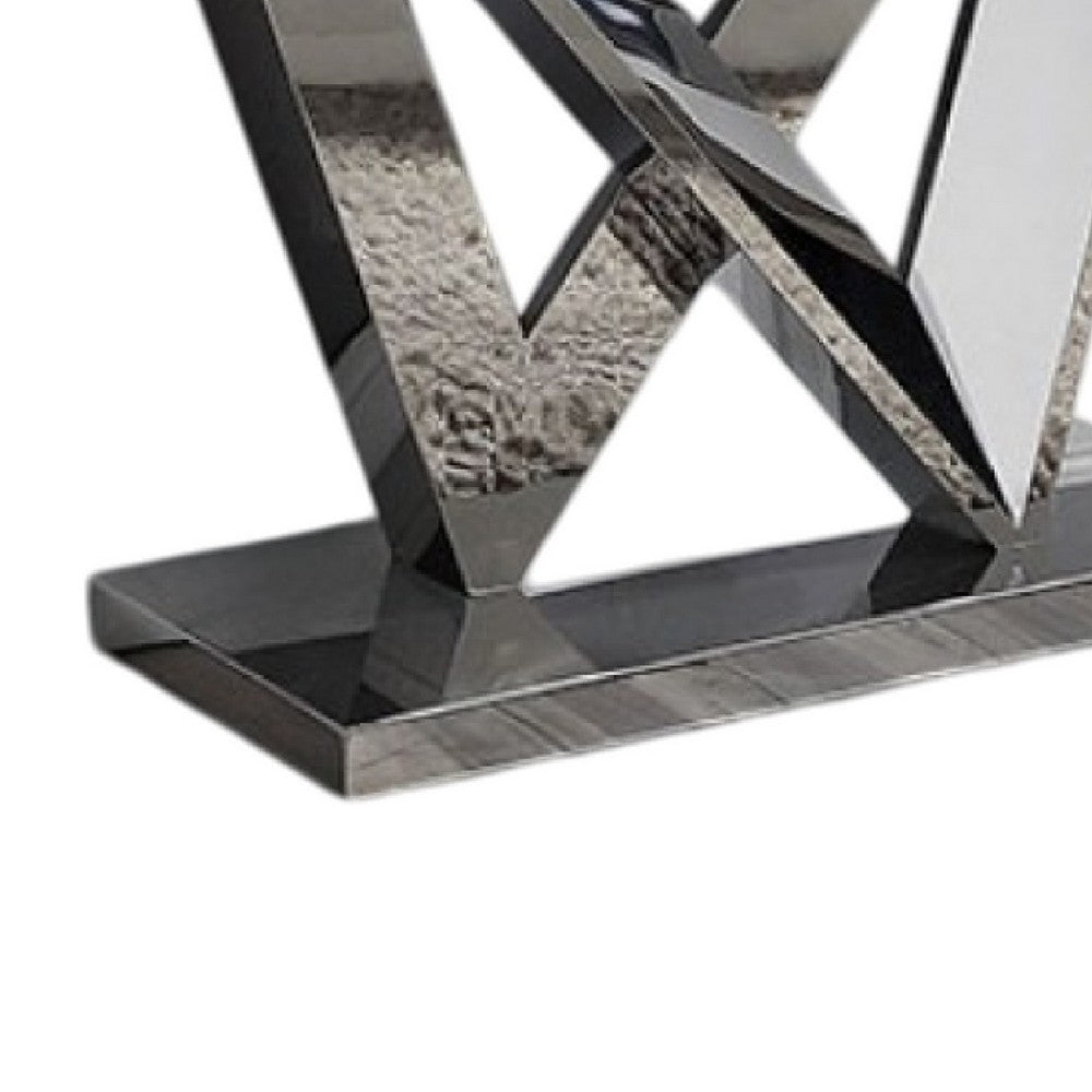 Vily Sofa Console Table, Beveled Faux Marble, Chrome Steel V-Base - BM342570
