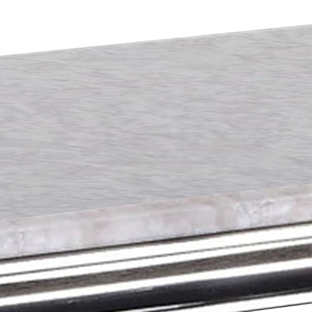 Wety Coffee Table, Faux Marble Top, Chrome Pedestal Base, 51 Inch - BM342571