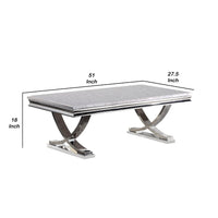 Wety Coffee Table, Faux Marble Top, Chrome Pedestal Base, 51 Inch - BM342571