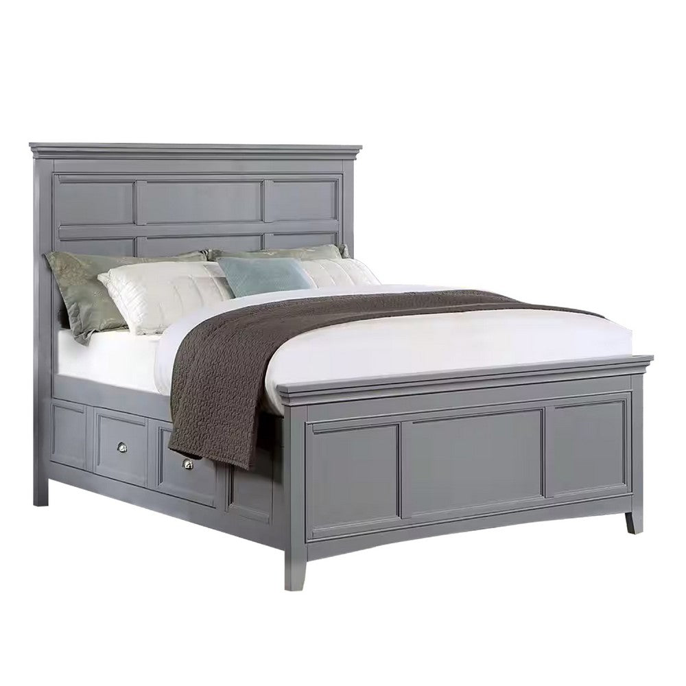Lile Full Bed with Crown Moulding, Storage Drawers, Gray Solid Wood - BM342594