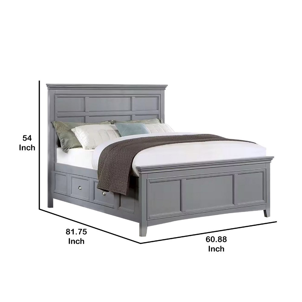 Lile Full Bed with Crown Moulding, Storage Drawers, Gray Solid Wood - BM342594