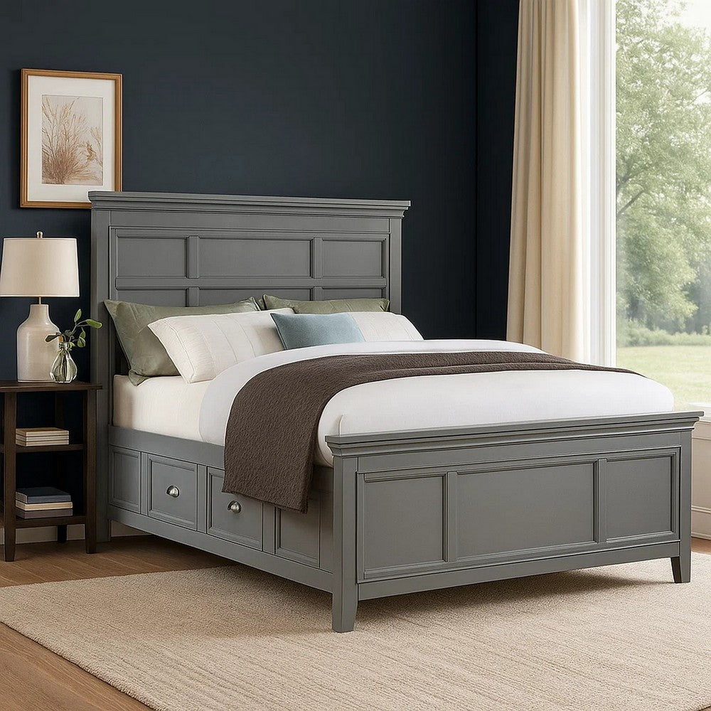 Lile Full Bed with Crown Moulding, Storage Drawers, Gray Solid Wood - BM342594