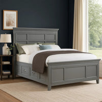 Lile Full Bed with Crown Moulding, Storage Drawers, Gray Solid Wood - BM342594