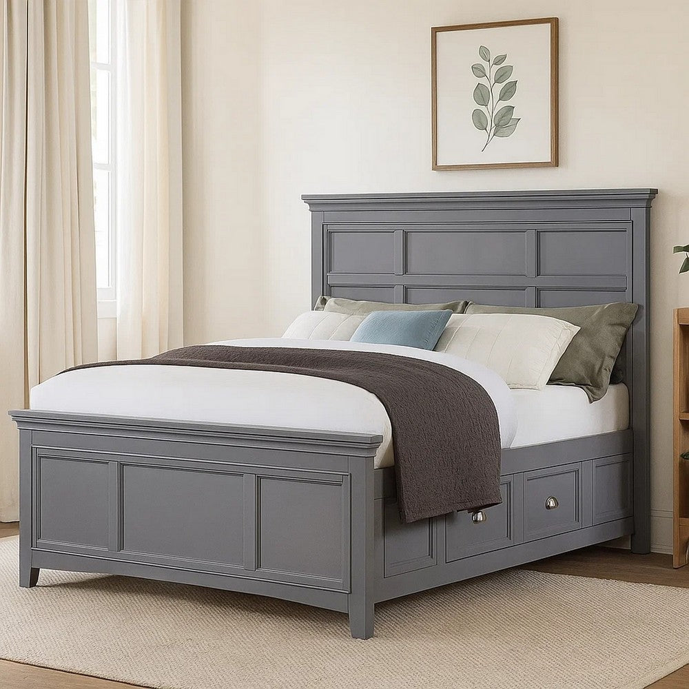 Lile Full Bed with Crown Moulding, Storage Drawers, Gray Solid Wood - BM342594