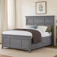 Lile Full Bed with Crown Moulding, Storage Drawers, Gray Solid Wood - BM342594