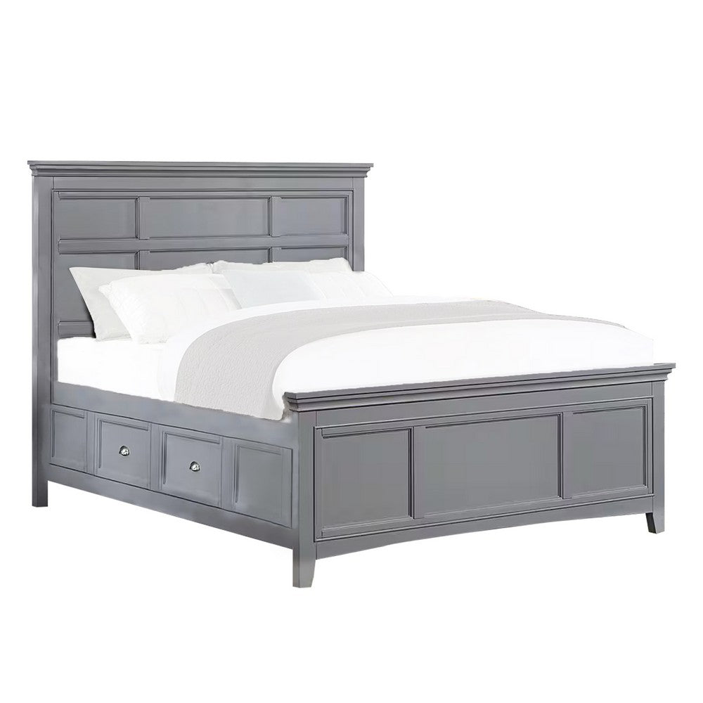 Lile Twin Bed with Crown Moulding, Storage Drawers, Gray Solid Wood - BM342596