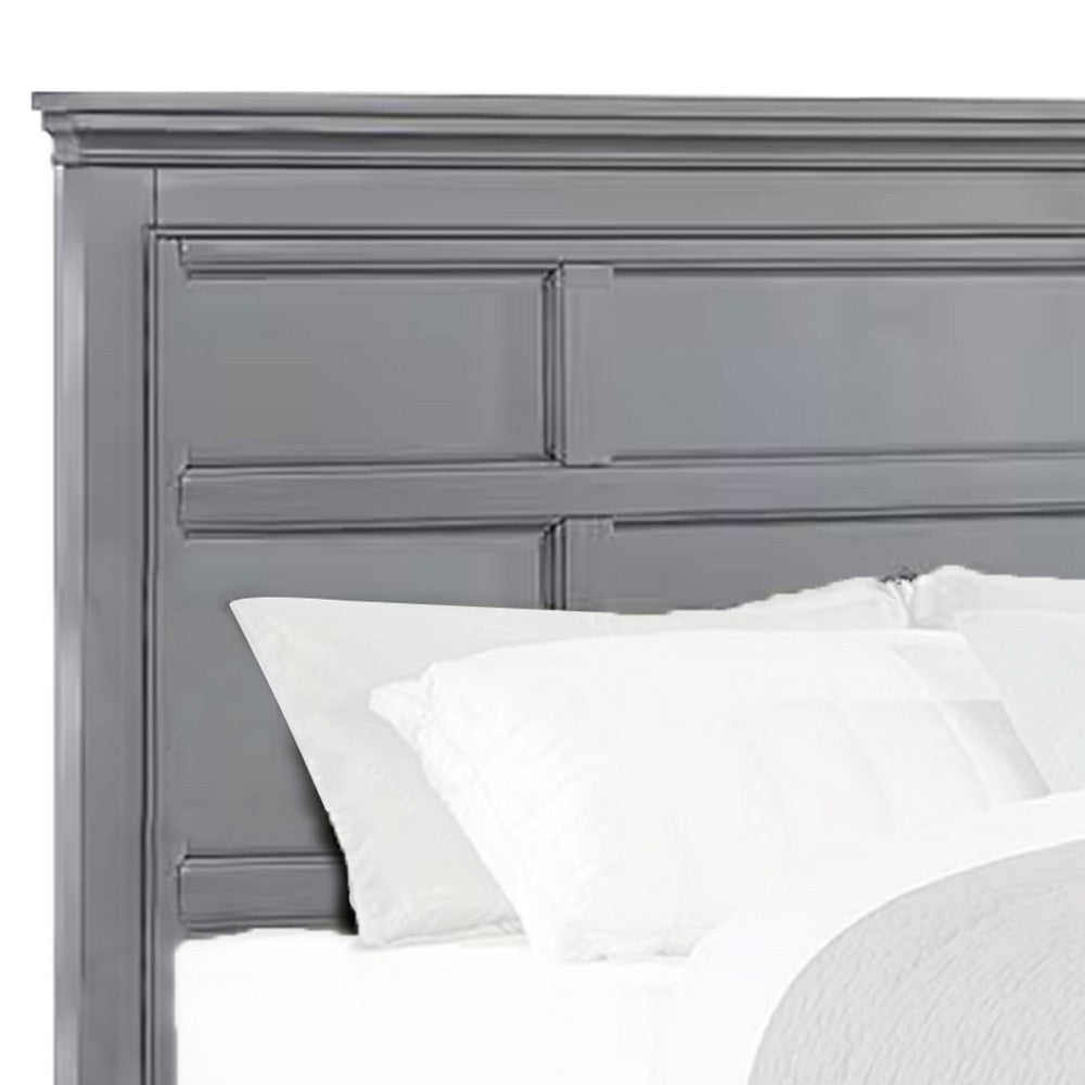 Lile Twin Bed with Crown Moulding, Storage Drawers, Gray Solid Wood - BM342596