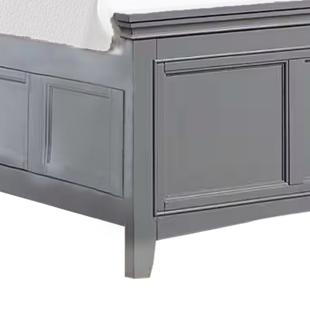 Lile Twin Bed with Crown Moulding, Storage Drawers, Gray Solid Wood - BM342596