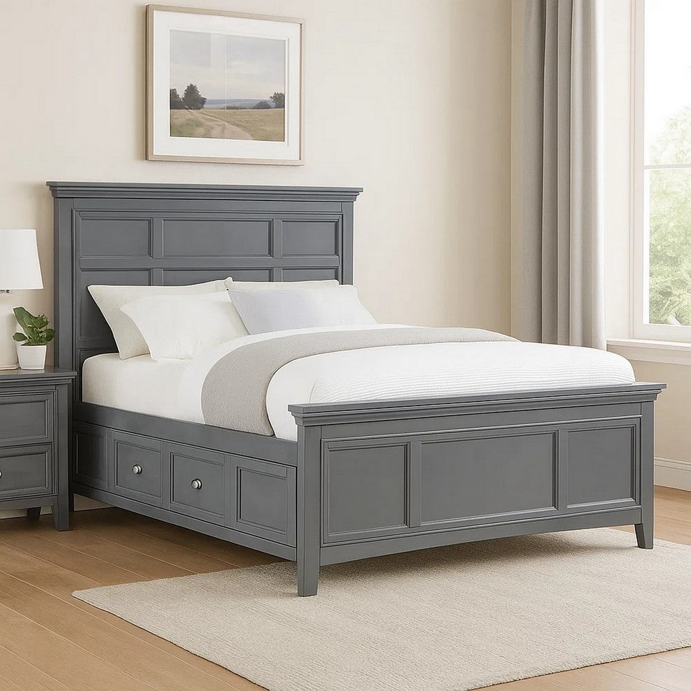 Lile Twin Bed with Crown Moulding, Storage Drawers, Gray Solid Wood - BM342596
