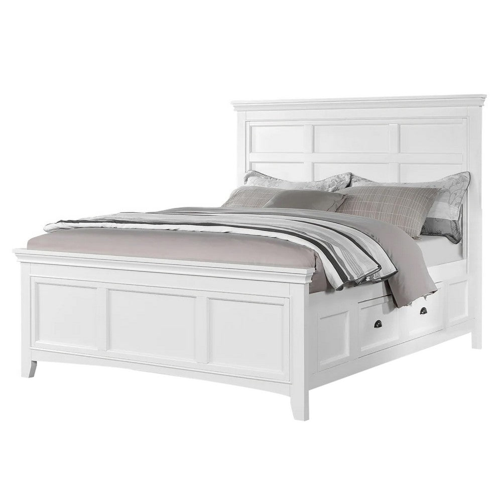 Lile Twin Bed with Side Rail Storage, Crown Molded Details, White Wood - BM342597