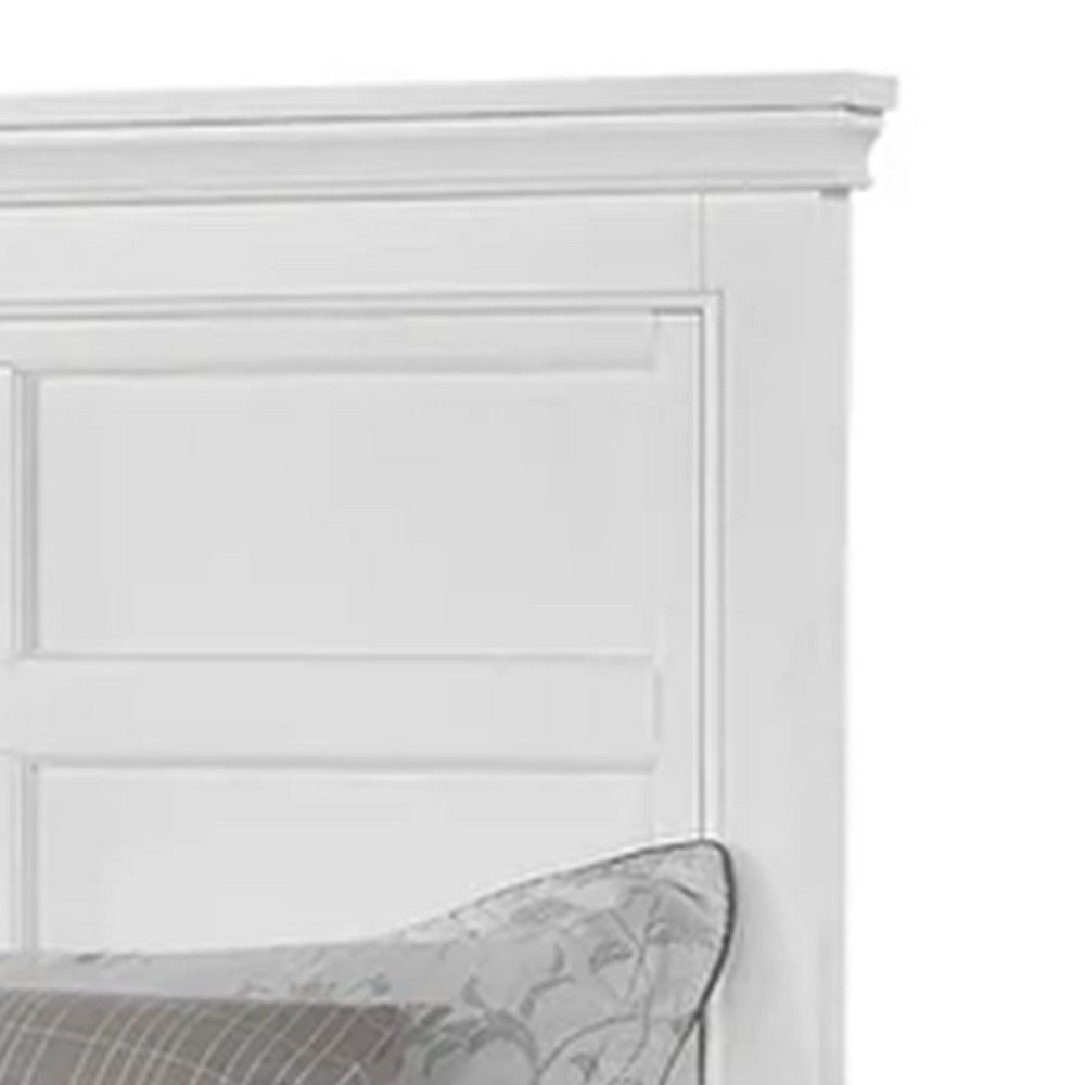 Lile Twin Bed with Side Rail Storage, Crown Molded Details, White Wood - BM342597