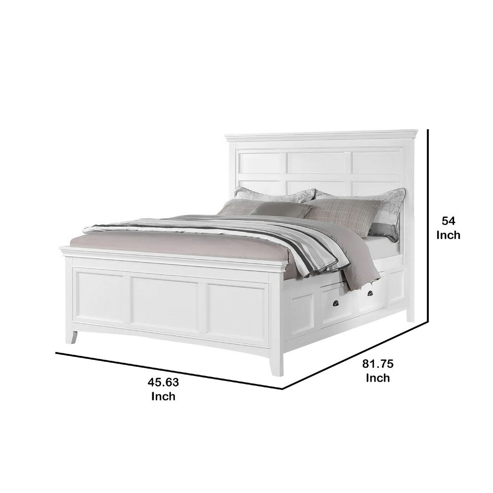 Lile Twin Bed with Side Rail Storage, Crown Molded Details, White Wood - BM342597