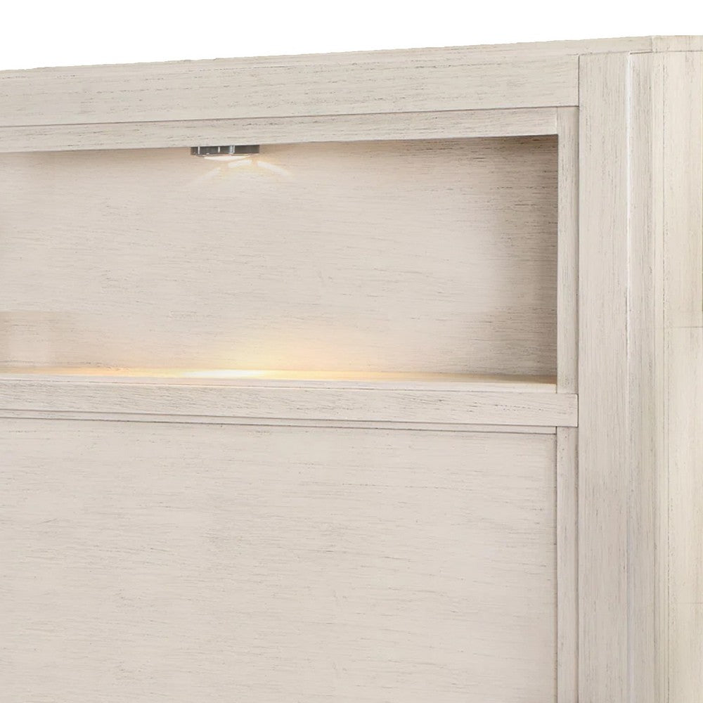 Mimy Queen Bed with Bookcase Headboard, Footboard Storage, White Wood - BM342605