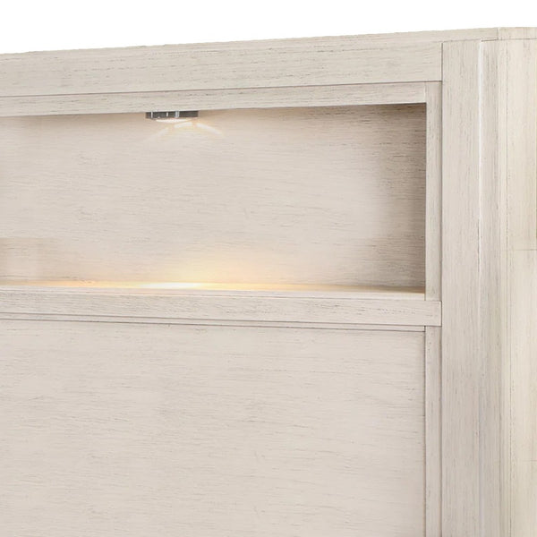Mimy Queen Bed with Bookcase Headboard, Footboard Storage, White Wood - BM342605