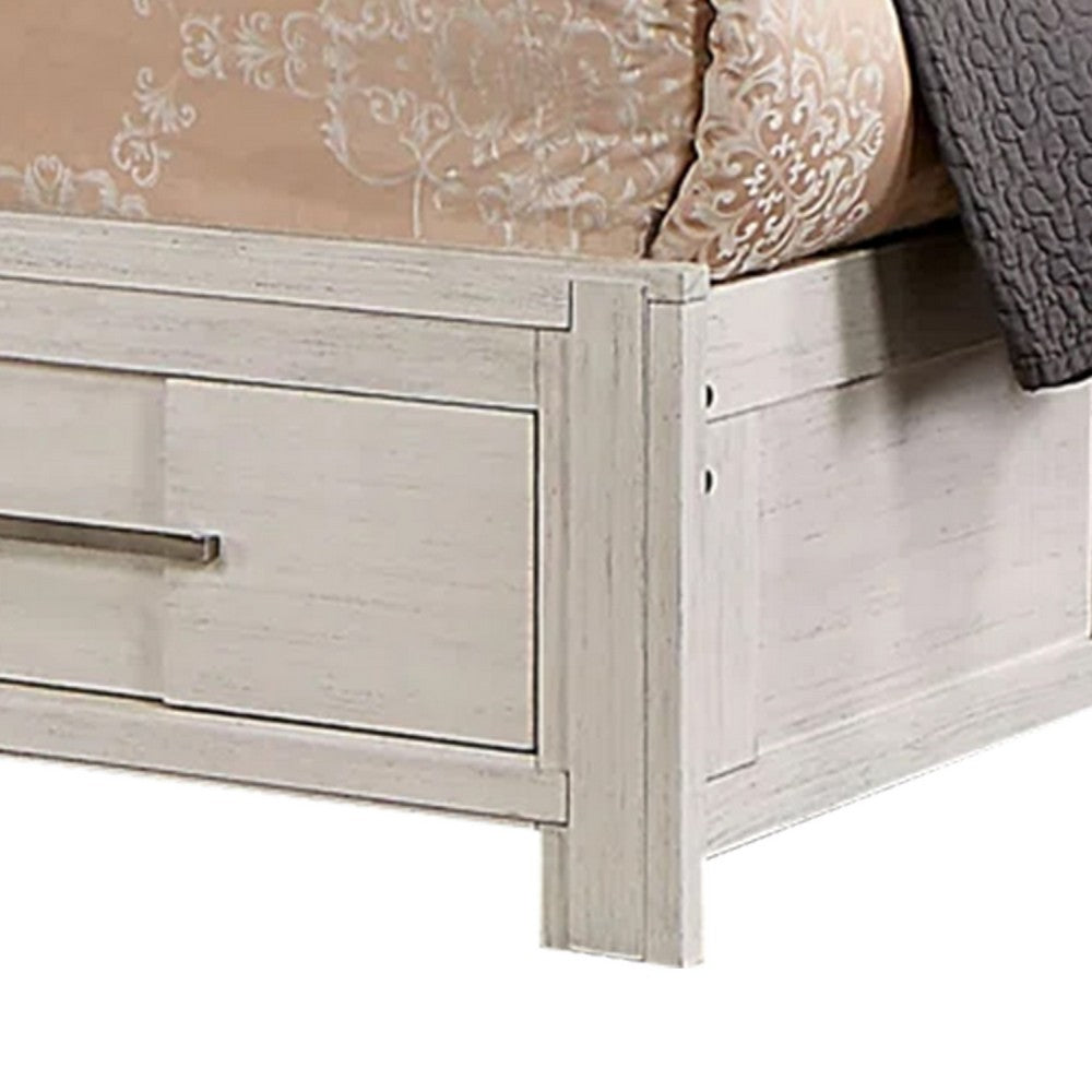 Mimy Queen Bed with Bookcase Headboard, Footboard Storage, White Wood - BM342605