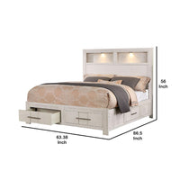 Mimy Queen Bed with Bookcase Headboard, Footboard Storage, White Wood - BM342605