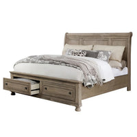 Ava Queen Bed with Footboard Storage and Bun Feet, Gray Solid Wood - BM342607