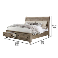 Ava Queen Bed with Footboard Storage and Bun Feet, Gray Solid Wood - BM342607