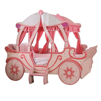 Arine Kids Twin Bed in Pumpkin Carriage Design, High Gloss Pink Wood - BM342610