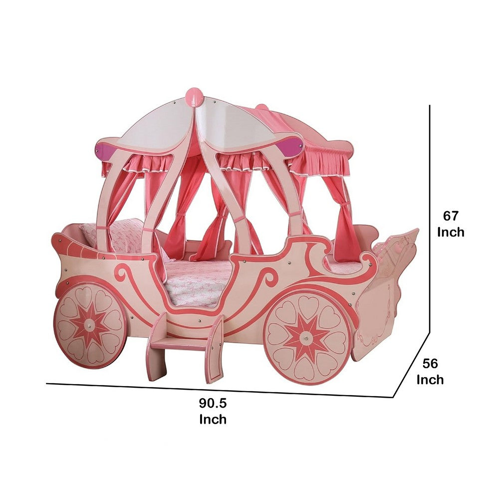 Arine Kids Twin Bed in Pumpkin Carriage Design, High Gloss Pink Wood - BM342610