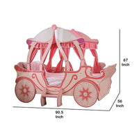 Arine Kids Twin Bed in Pumpkin Carriage Design, High Gloss Pink Wood - BM342610