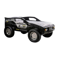 Jacky Kids Twin Bed with Off-Road Car Design, LED Headlights, Black Wood - BM342611