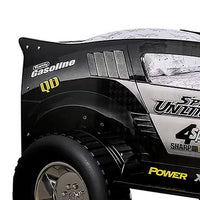 Jacky Kids Twin Bed with Off-Road Car Design, LED Headlights, Black Wood - BM342611