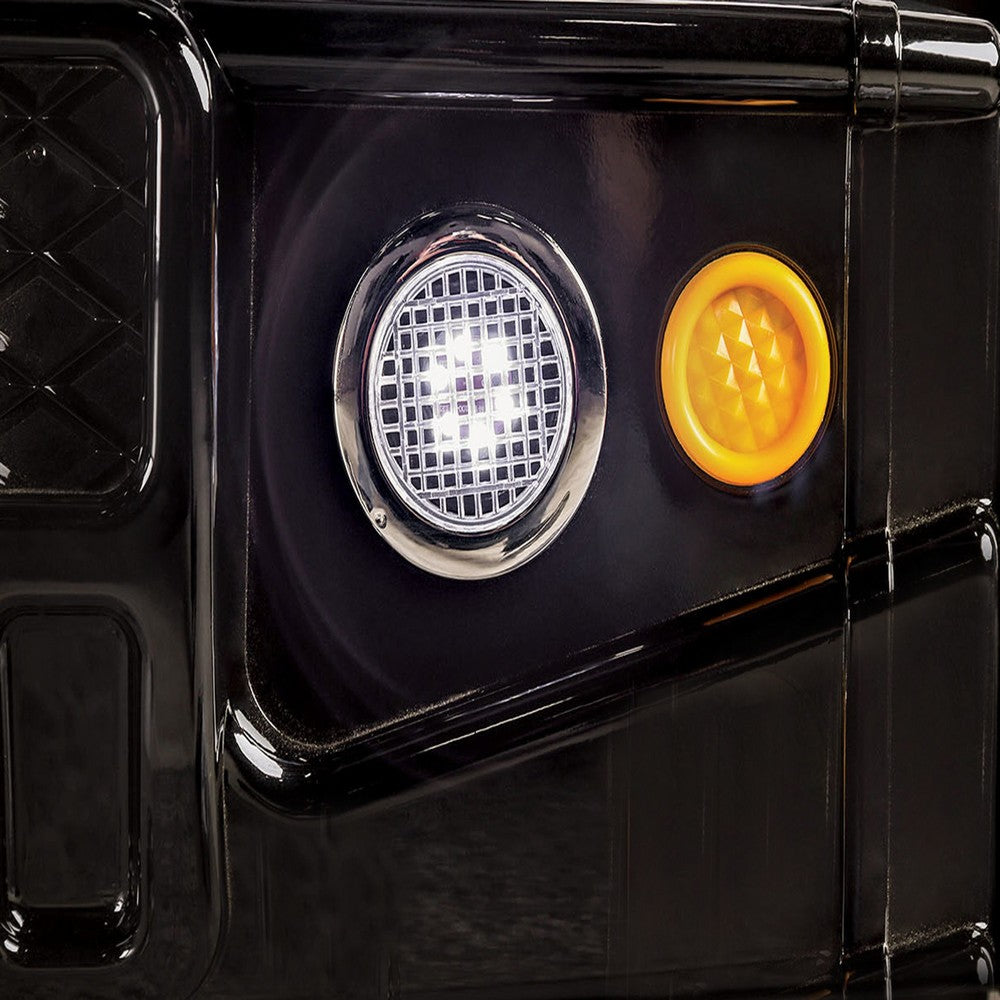 Jacky Kids Twin Bed with Off-Road Car Design, LED Headlights, Black Wood - BM342611