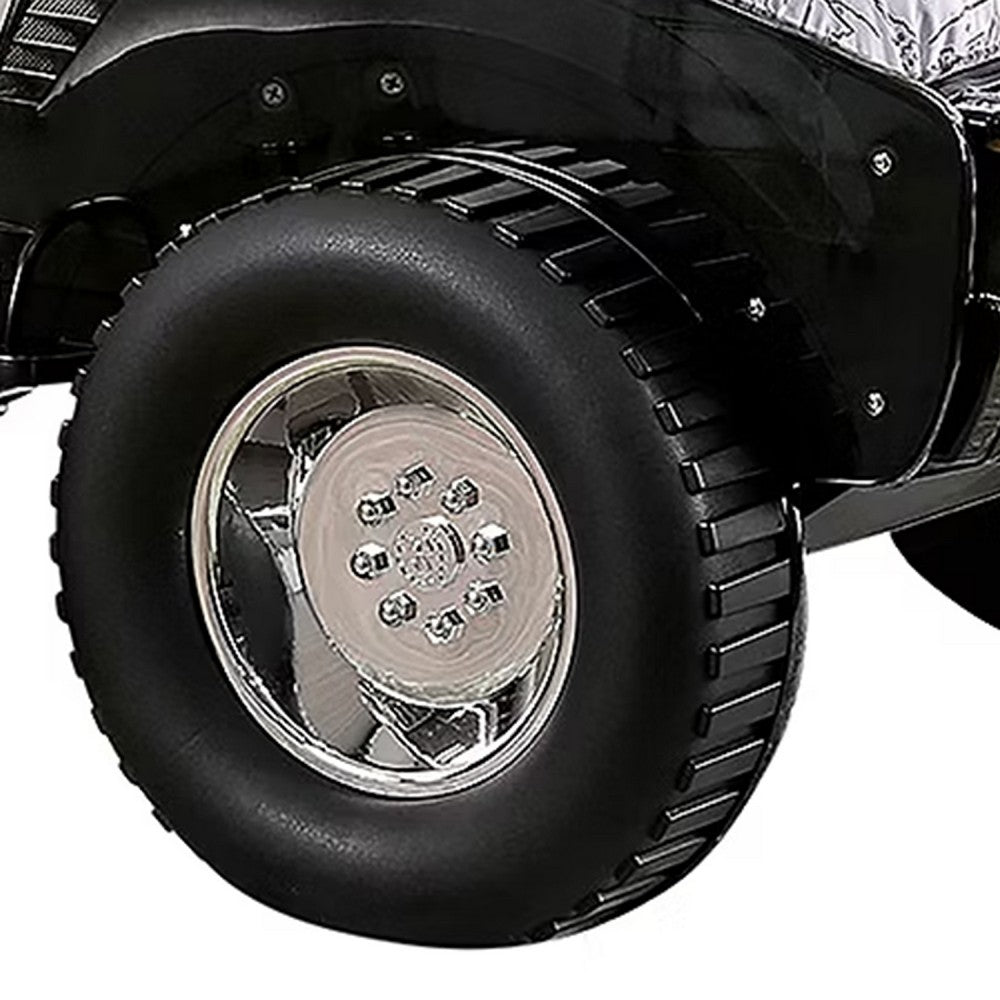 Jacky Kids Twin Bed with Off-Road Car Design, LED Headlights, Black Wood - BM342611