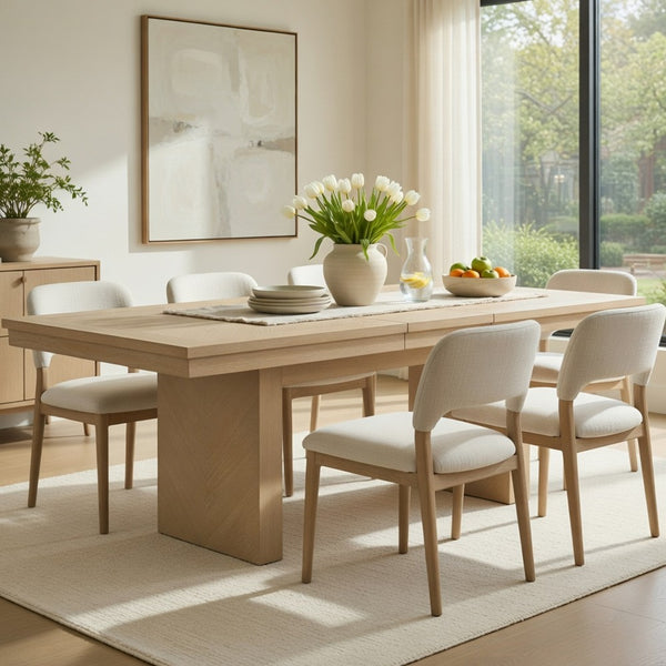 Hagy Dining Table, 76-94 Inch Extendable Top, Natural Brown Panel Legs - BM342627