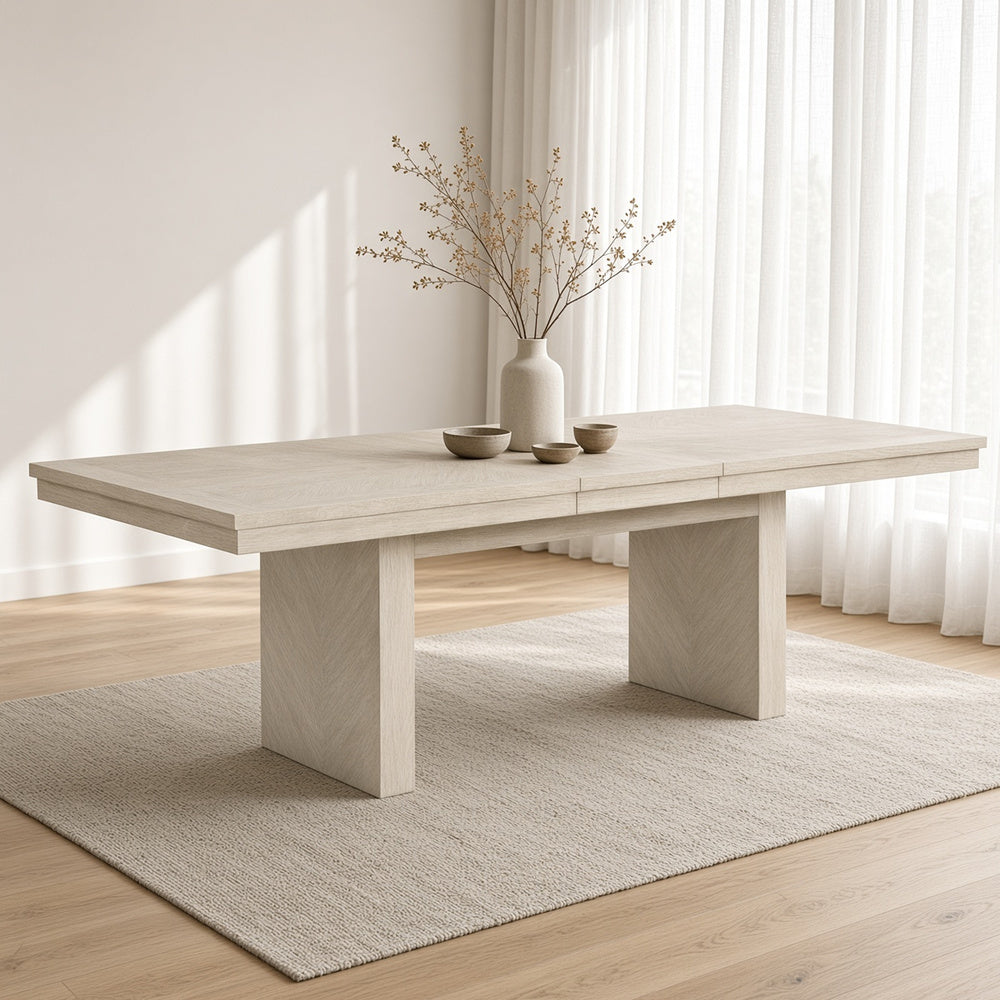 Hagy Dining Table, 76-94 Inch Extendable Top, Natural Brown Panel Legs - BM342627