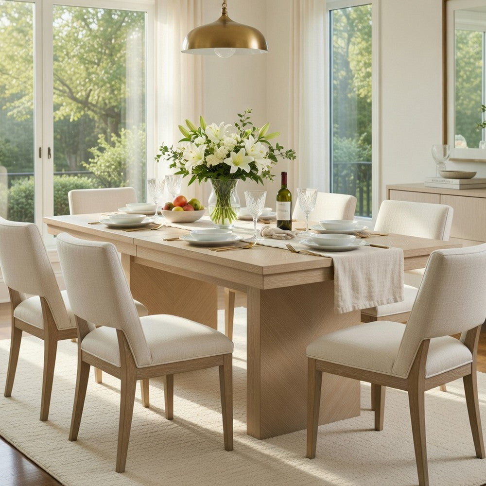 Hagy Dining Table, 76-94 Inch Extendable Top, Natural Brown Panel Legs - BM342627