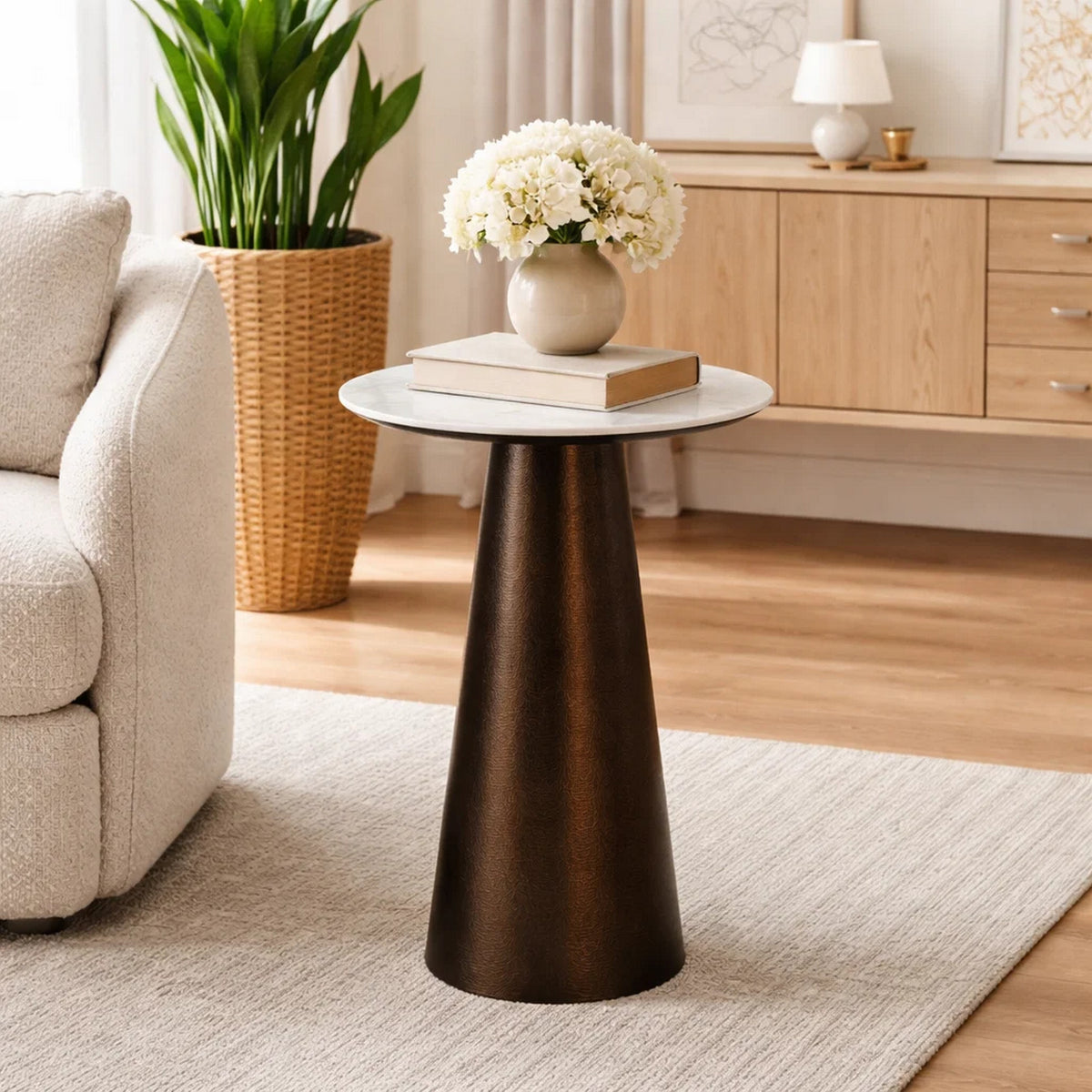 Plant Stand Accent Table, Bronze Metal, White Marble Top, 23 Inch  - BM344397