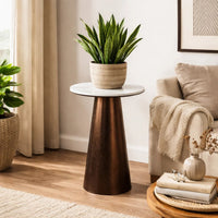 Plant Stand Accent Table, Bronze Metal, White Marble Top, 23 Inch  - BM344397