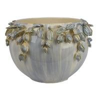 Decorative Bowl Planter, White Ceramic with Floral Garland Rim, 12 Inch  - BM344405
