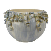 Decorative Bowl Planter, White Ceramic with Floral Garland Rim, 12 Inch  - BM344405