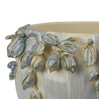Decorative Bowl Planter, White Ceramic with Floral Garland Rim, 12 Inch  - BM344405