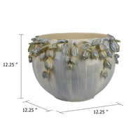 Decorative Bowl Planter, White Ceramic with Floral Garland Rim, 12 Inch  - BM344405