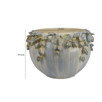 Decorative Bowl Planter, White Ceramic with Floral Garland Rim, 8.5 Inch  - BM344405