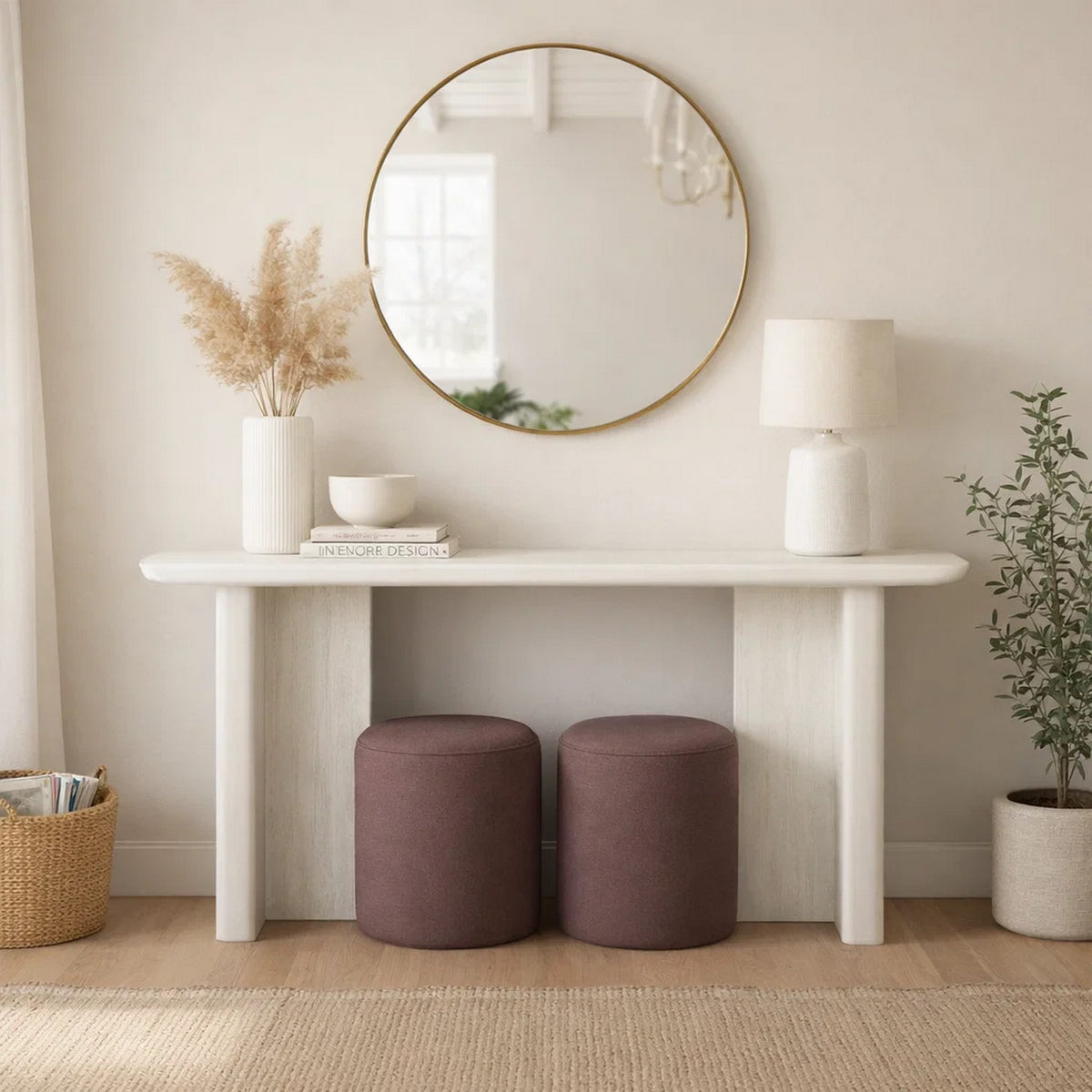 Console Table, White Wood, 63 Inch Rectangular Top with Minimalist Legs  - BM344409