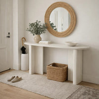Console Table, White Wood, 63 Inch Rectangular Top with Minimalist Legs  - BM344409