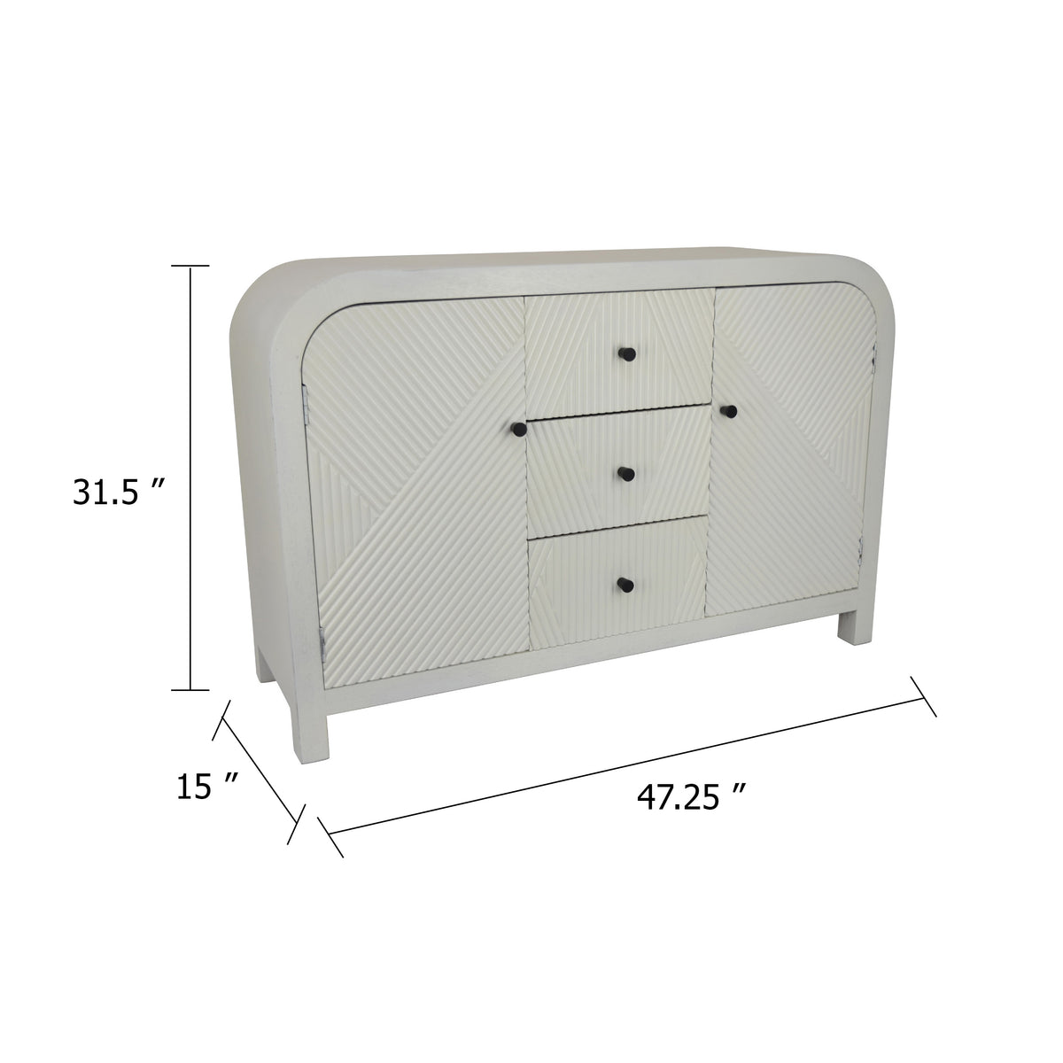 Jack Credenza Sideboard, White Wood, 2 Cabinets and 3 Drawers, 47 Inch  - BM344410