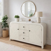 Jack Credenza Sideboard, White Wood, 2 Cabinets and 3 Drawers, 47 Inch  - BM344410