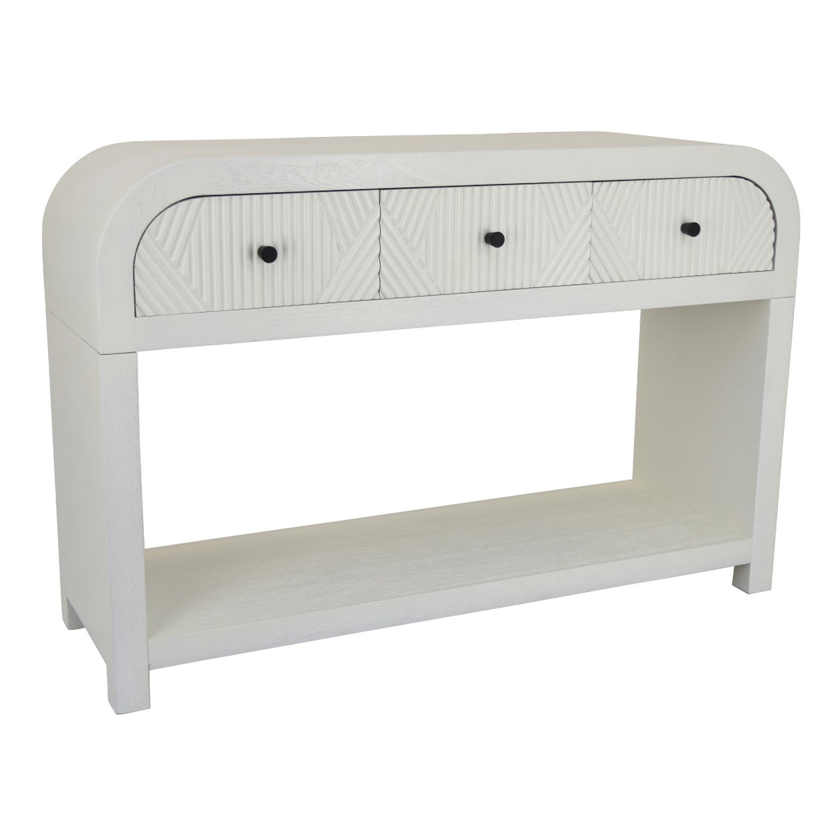 Jack Console Table, White Wood, 3 Drawers and Bottom Shelf, 47 Inch  - BM344411