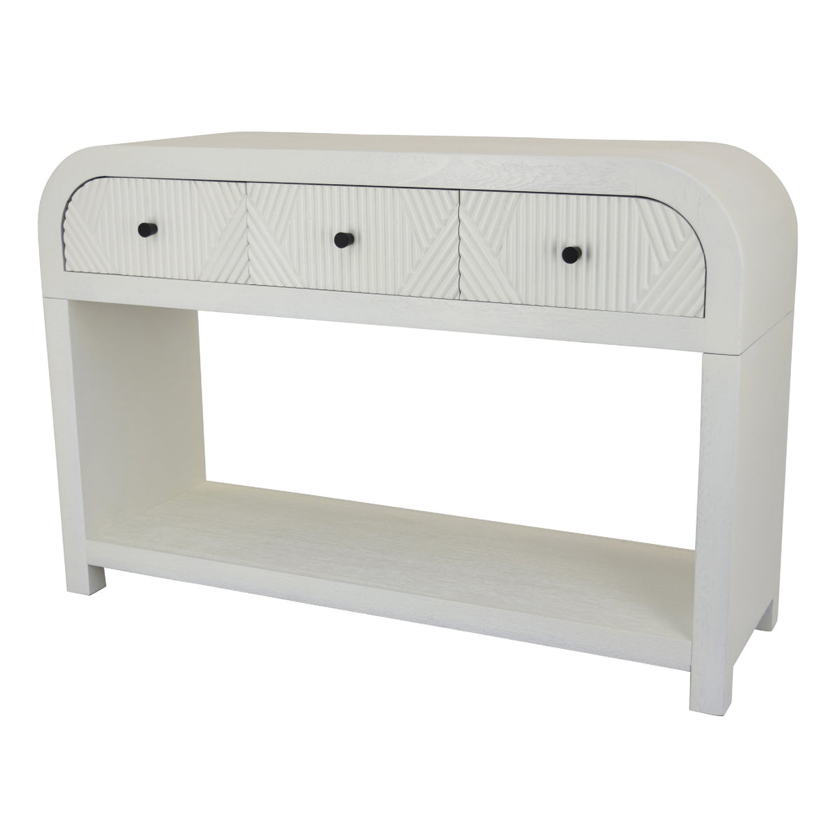 Jack Console Table, White Wood, 3 Drawers and Bottom Shelf, 47 Inch  - BM344411