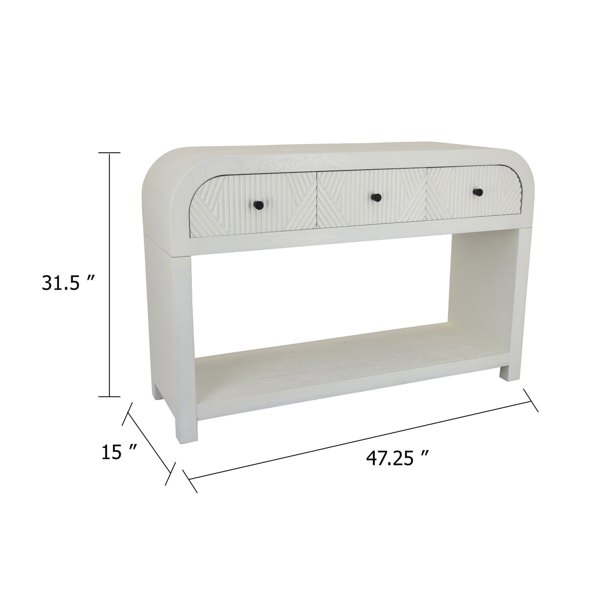 Jack Console Table, White Wood, 3 Drawers and Bottom Shelf, 47 Inch  - BM344411