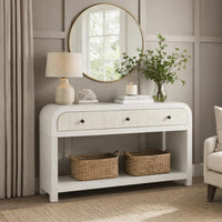 Jack Console Table, White Wood, 3 Drawers and Bottom Shelf, 47 Inch  - BM344411