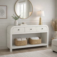 Jack Console Table, White Wood, 3 Drawers and Bottom Shelf, 47 Inch  - BM344411
