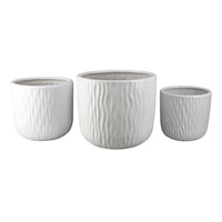 Kena Planter Set of 3, White Ceramic, Wave Texture Indoor, 13 10 8 Inch