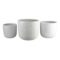 Kena Planter Set of 3, White Ceramic, Wave Texture Indoor, 13 10 8 Inch